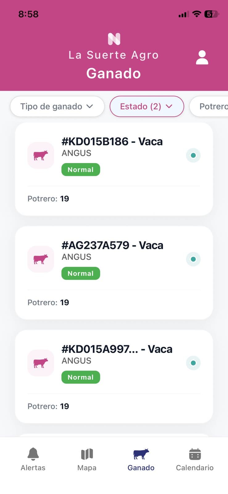 Pantalla de calendario